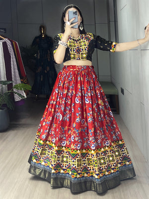 Navratri Black Floral Lehenga Set