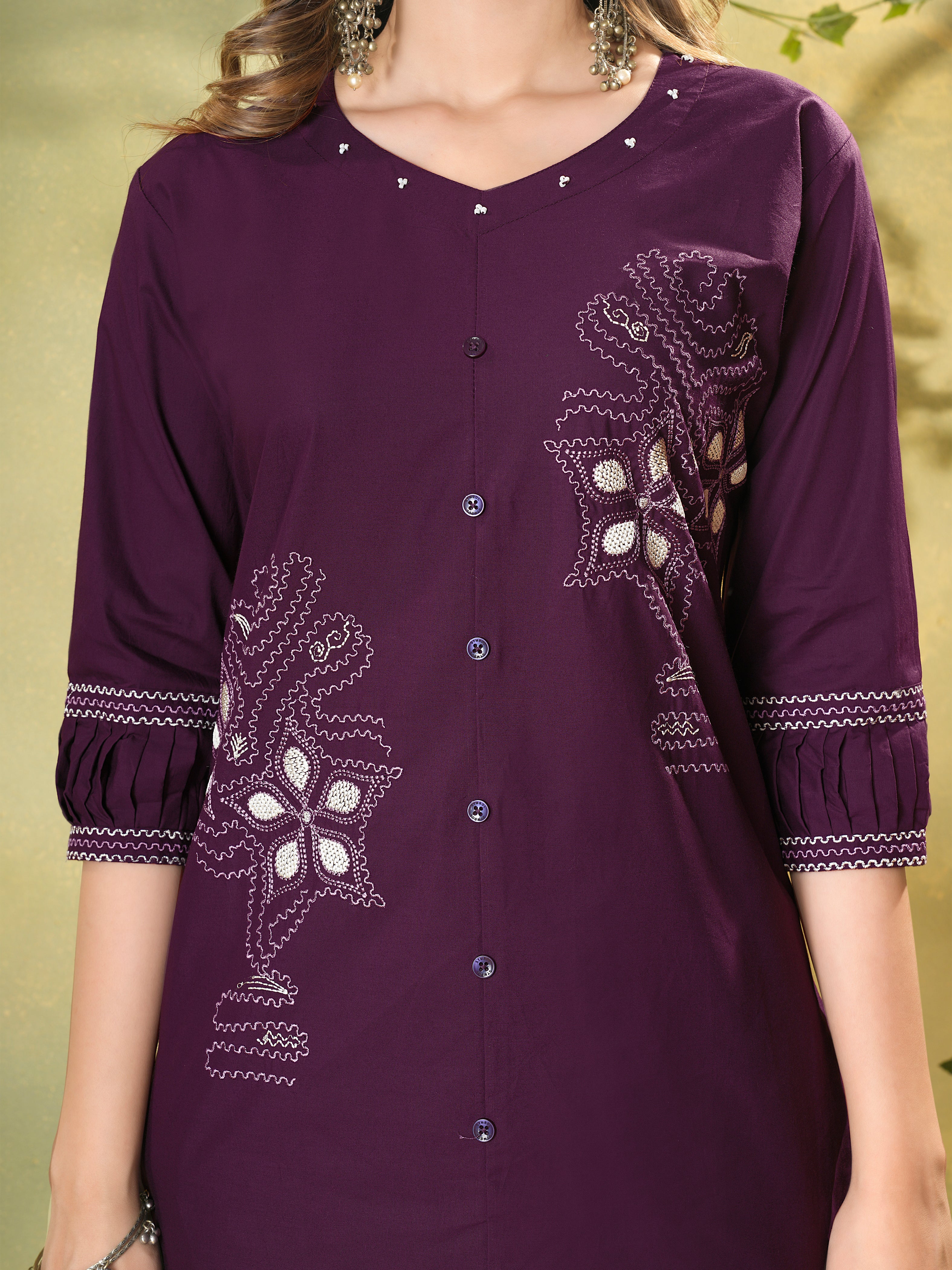 Pure Cotton Embroidered Co-Ords Set – Wine