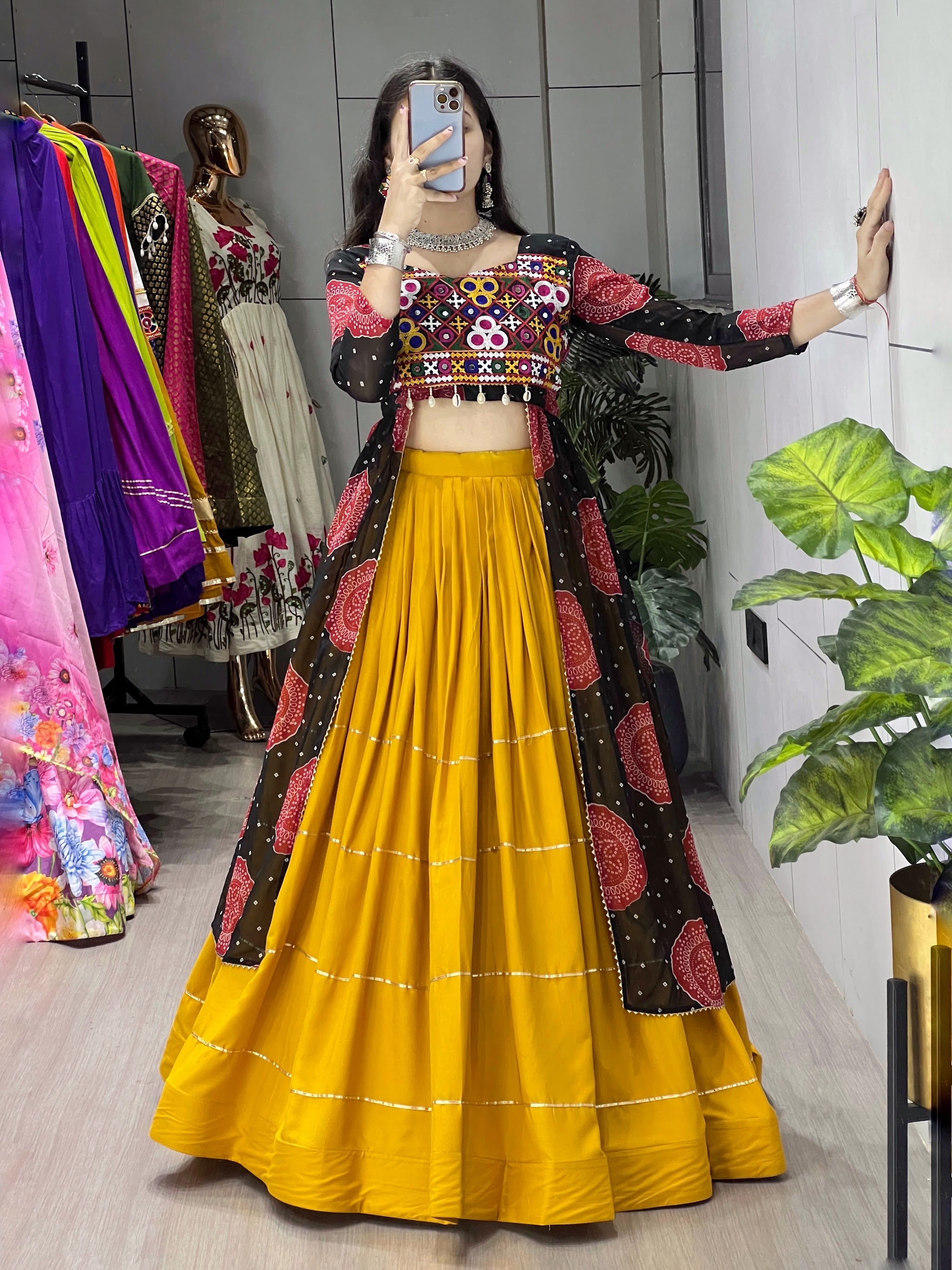 Navratri Mustard Lehenga With Kurti Lehenga Set
