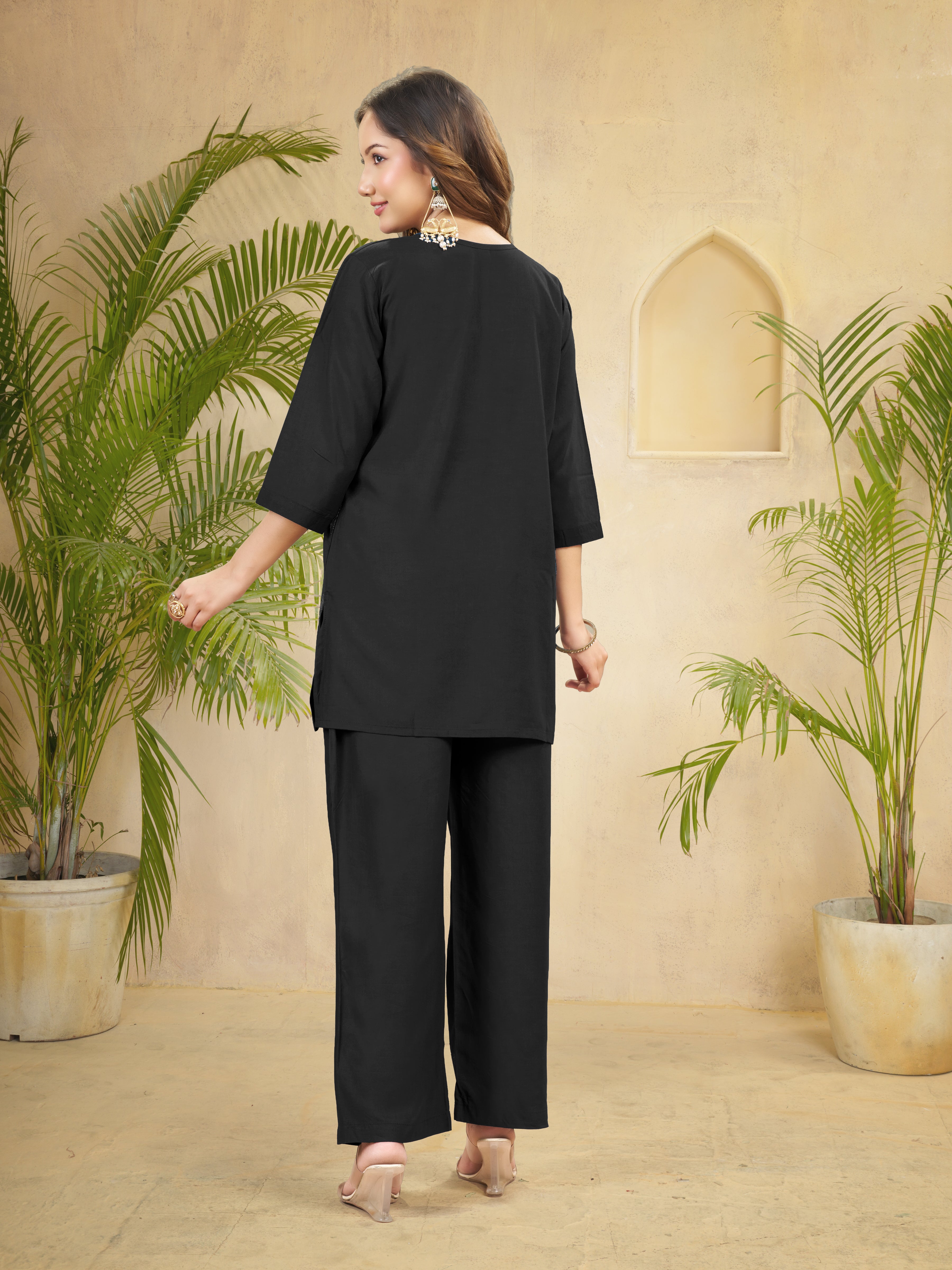 Heavy Rayon Embroidered Co-Ords Set – Black