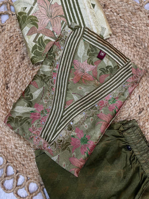 Zarna Silk Embroidered Straight Kurti Set – Mehndi Green