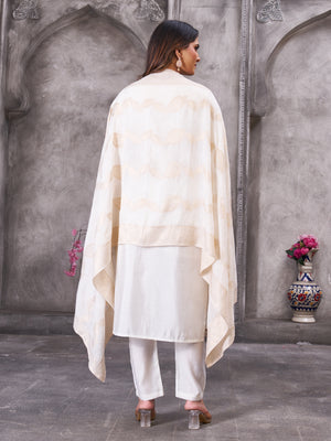 Roman Silk Embroidered Straight Kurti Set – White