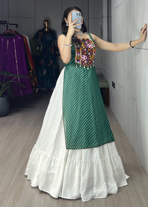 Navratri Green Kurti Lehenga Set