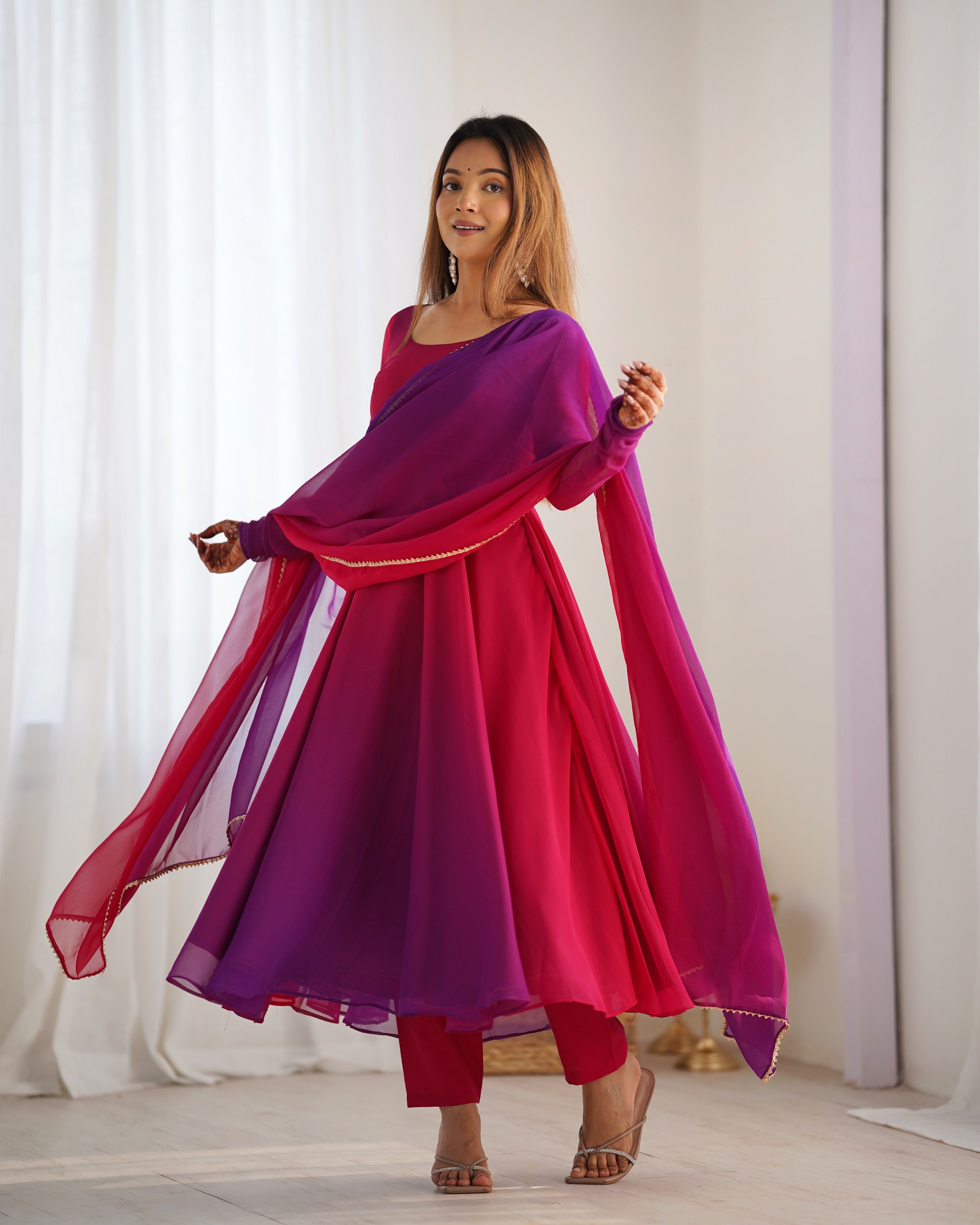 Georgette Designer Anarkali Set – Dark Pink