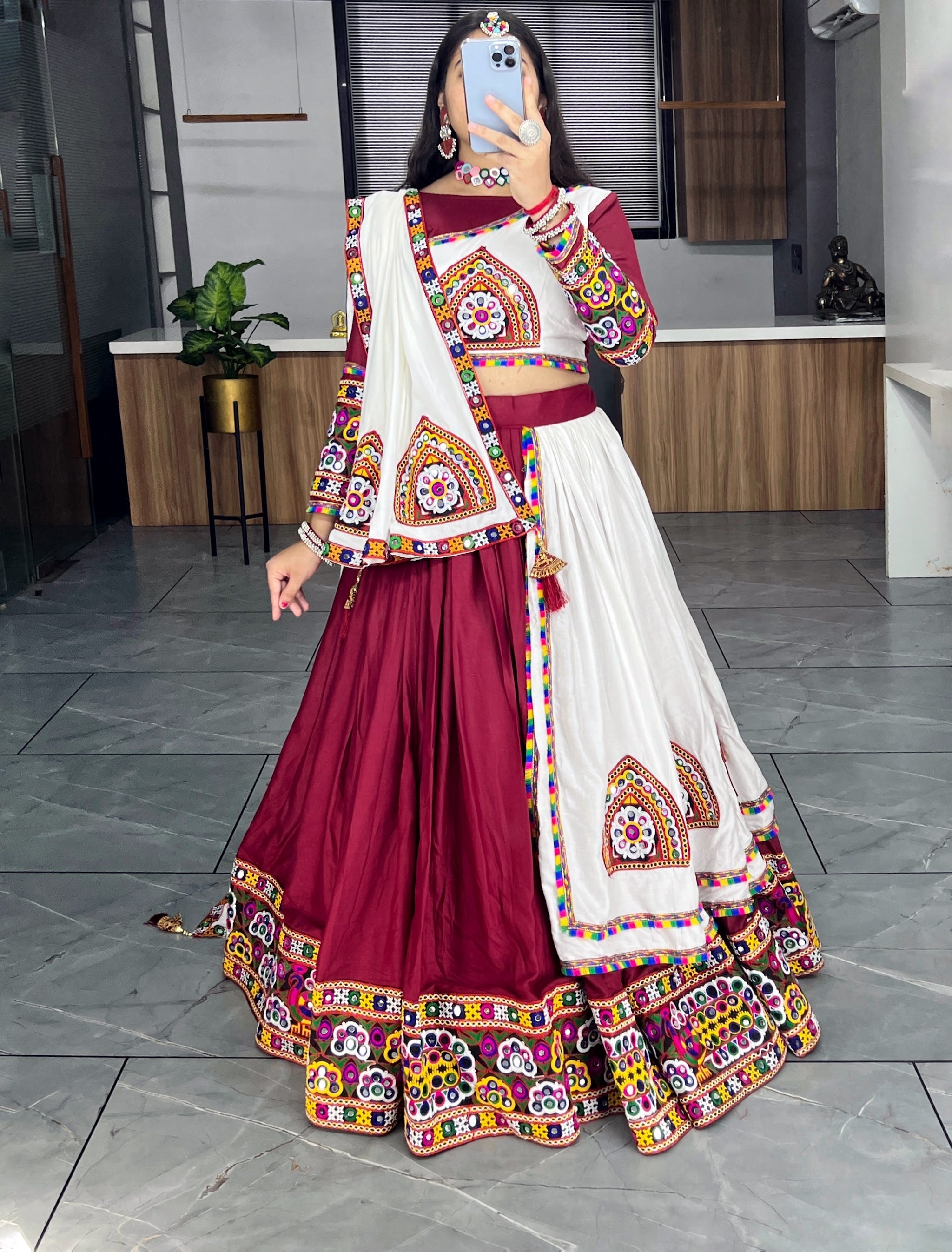 Navratri White Lehenga Set