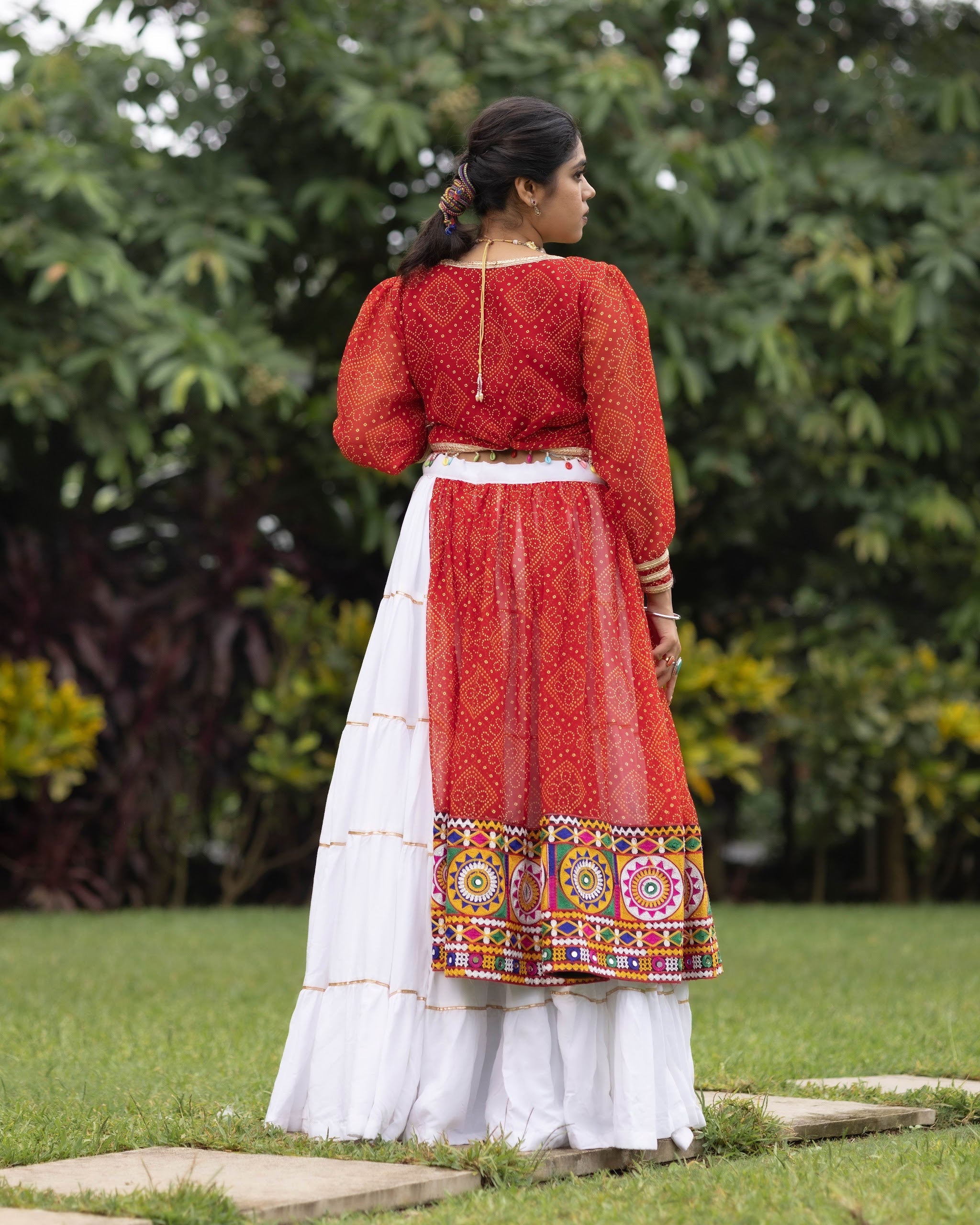 Navratri White Bandhani Lehenga Set