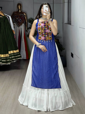 Navratri Royal Blue Kurti Lehenga Set