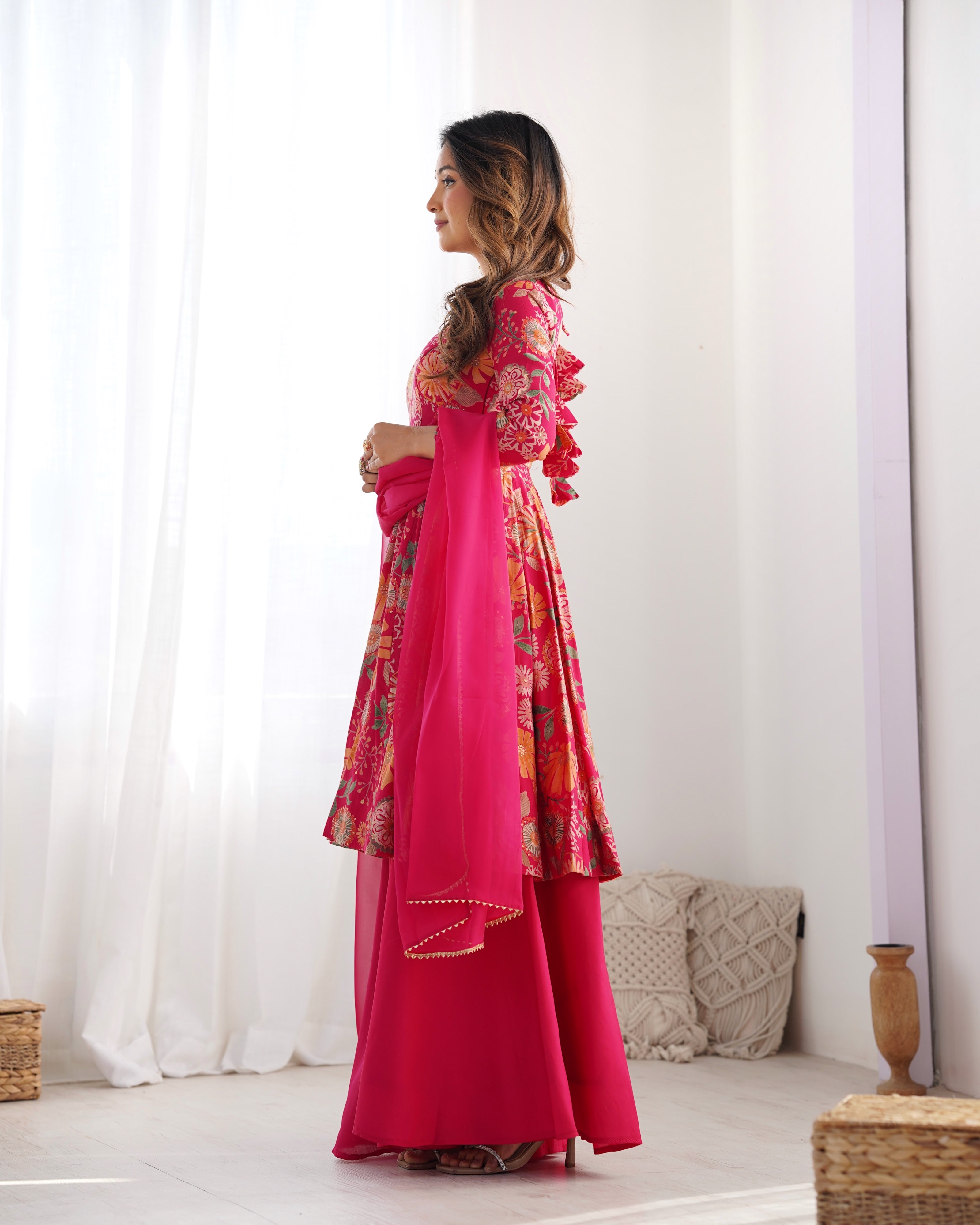 Roman Chanderi Silk Printed Kurta-Palazzo Set – Pink