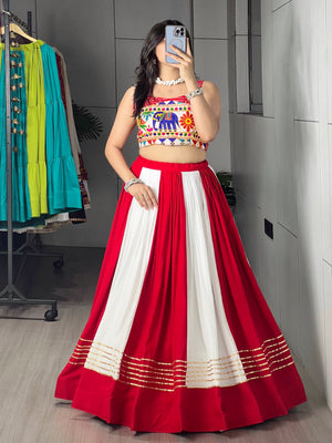 Navratri Red White Laal Leher Lehenga Set