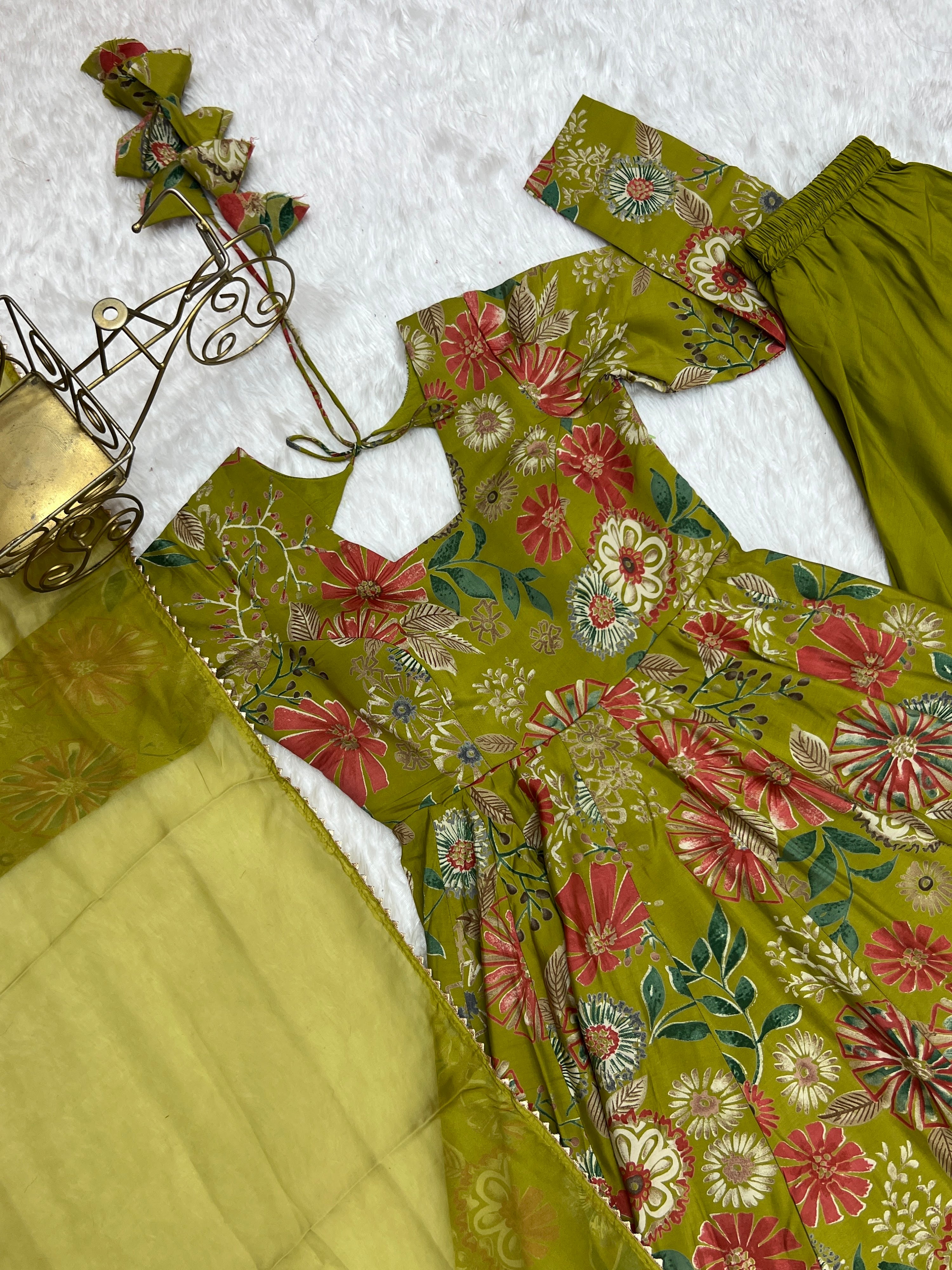 Roman Chanderi Silk Printed Kurta-Palazzo Set – Mehndi Green
