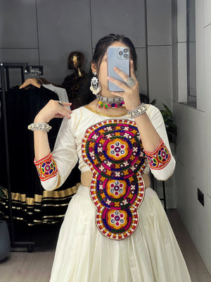 Navratri White Vaayroo Lehenga Set