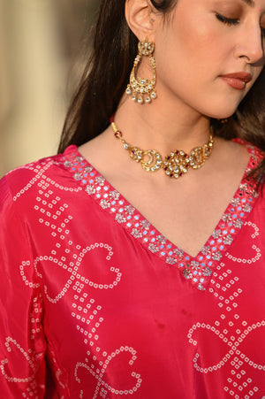 Chinon Silk Printed Kurta Pant Dupatta Set – Peach