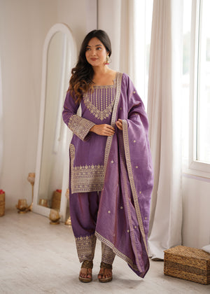 Vichitra Silk Embroidered Farshi Salwar Set – Onion Pink
