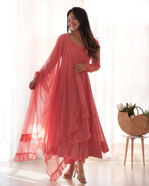 Georgette Embroidered Anarkali Set – Peach
