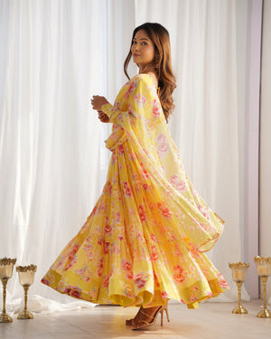 Georgette Printed Anarkali Set – Yellow