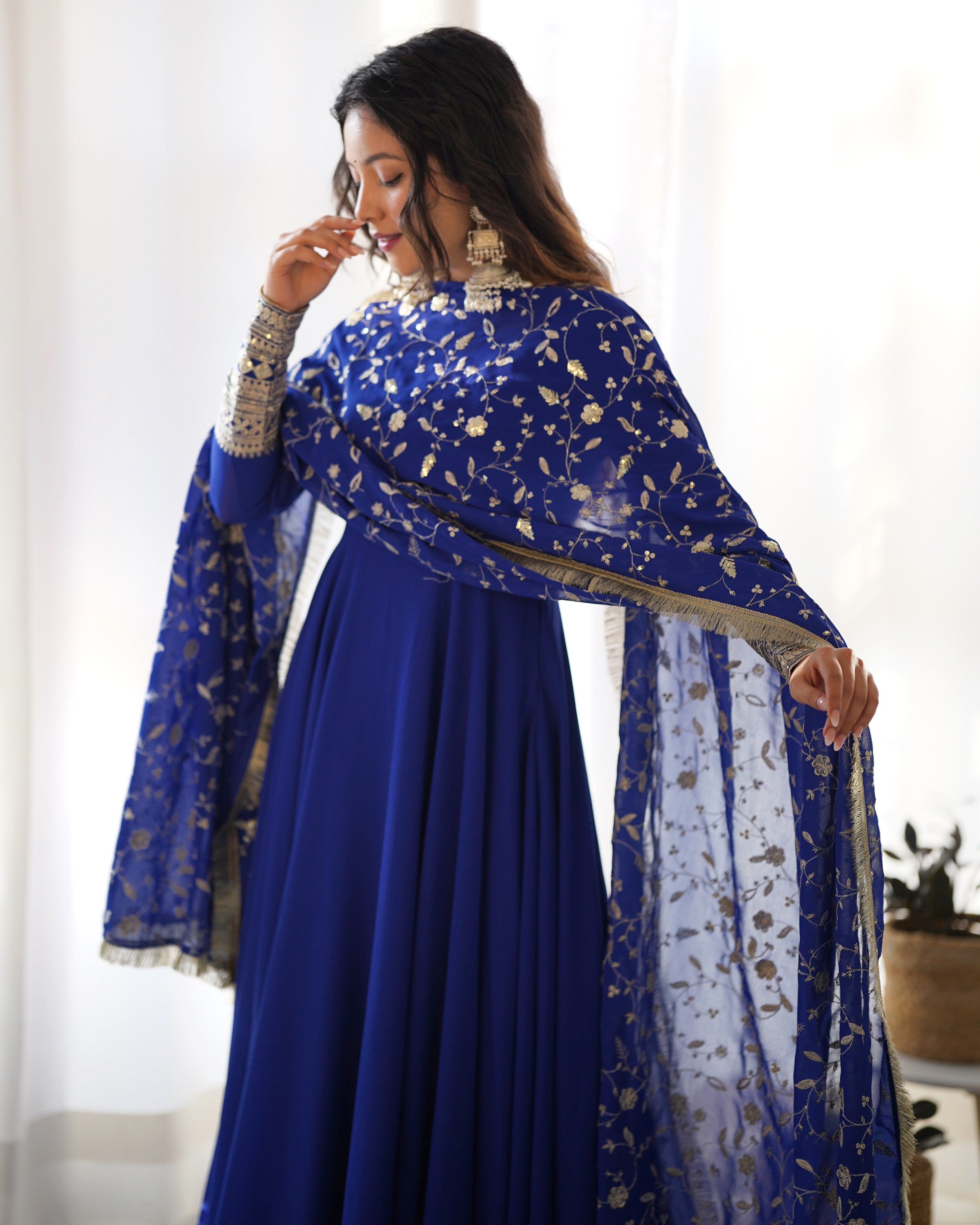 Georgette Embroidered Gown Set – Blue