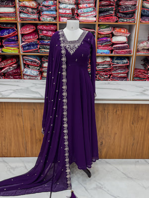 Georgette Embroidered Anarkali Set – Purple