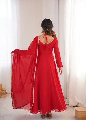 Georgette Embroidered Gown Set – Red
