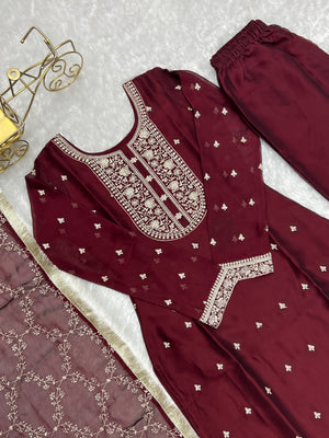 Rangoli Silk Embroidered Straight Kurta Set – Maroon