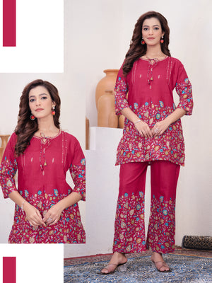 Pure Cotton Printed Co-Ords Set – Pink