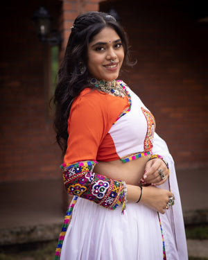 Navratri Orange White Arches Patch Work Lehenga Set