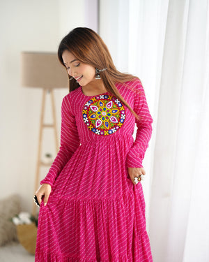 Georgette Printed Gown Set – Pink