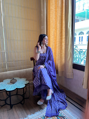 Rayon Slub Printed Kurta Pant Dupatta Set – Purple