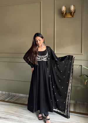 Georgette Embroidered Anarkali Set – Black