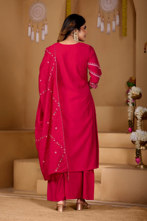 Viscose Mango Silk Embroidered Anarkali Kurti Set – Rani Pink