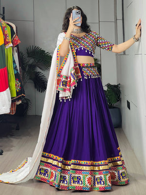 Navratri Purple White Shyama Lehenga Set