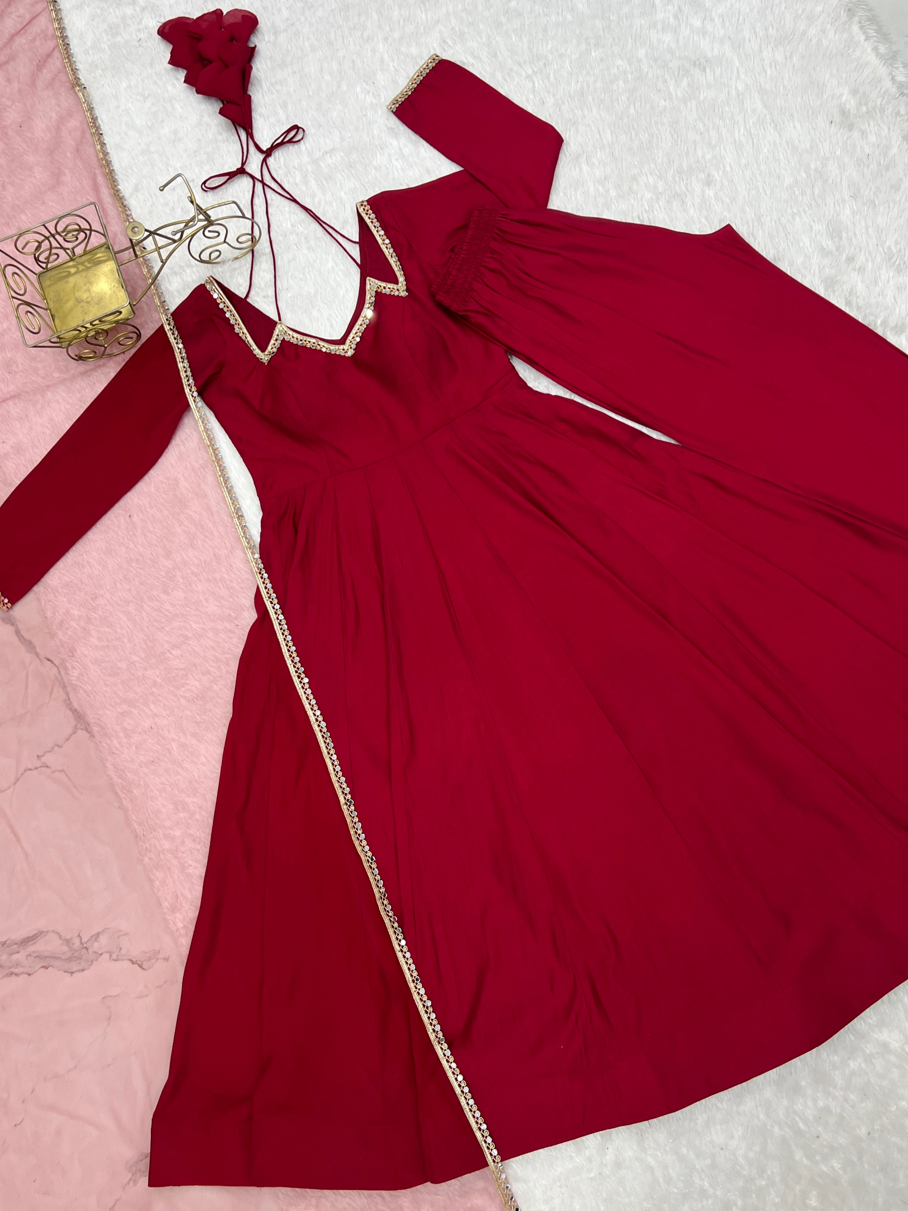Roman Chanderi Silk Embroidered Anarkali Set – Maroon