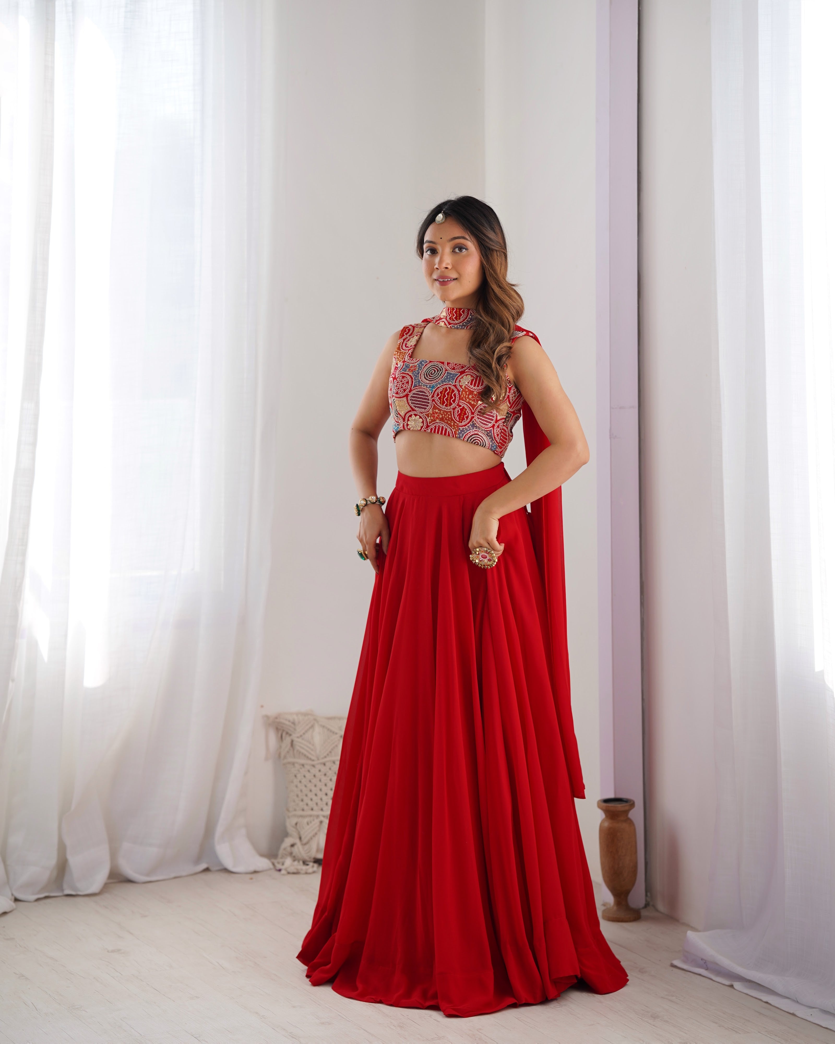 Georgette Designer Lehenga Set – Red