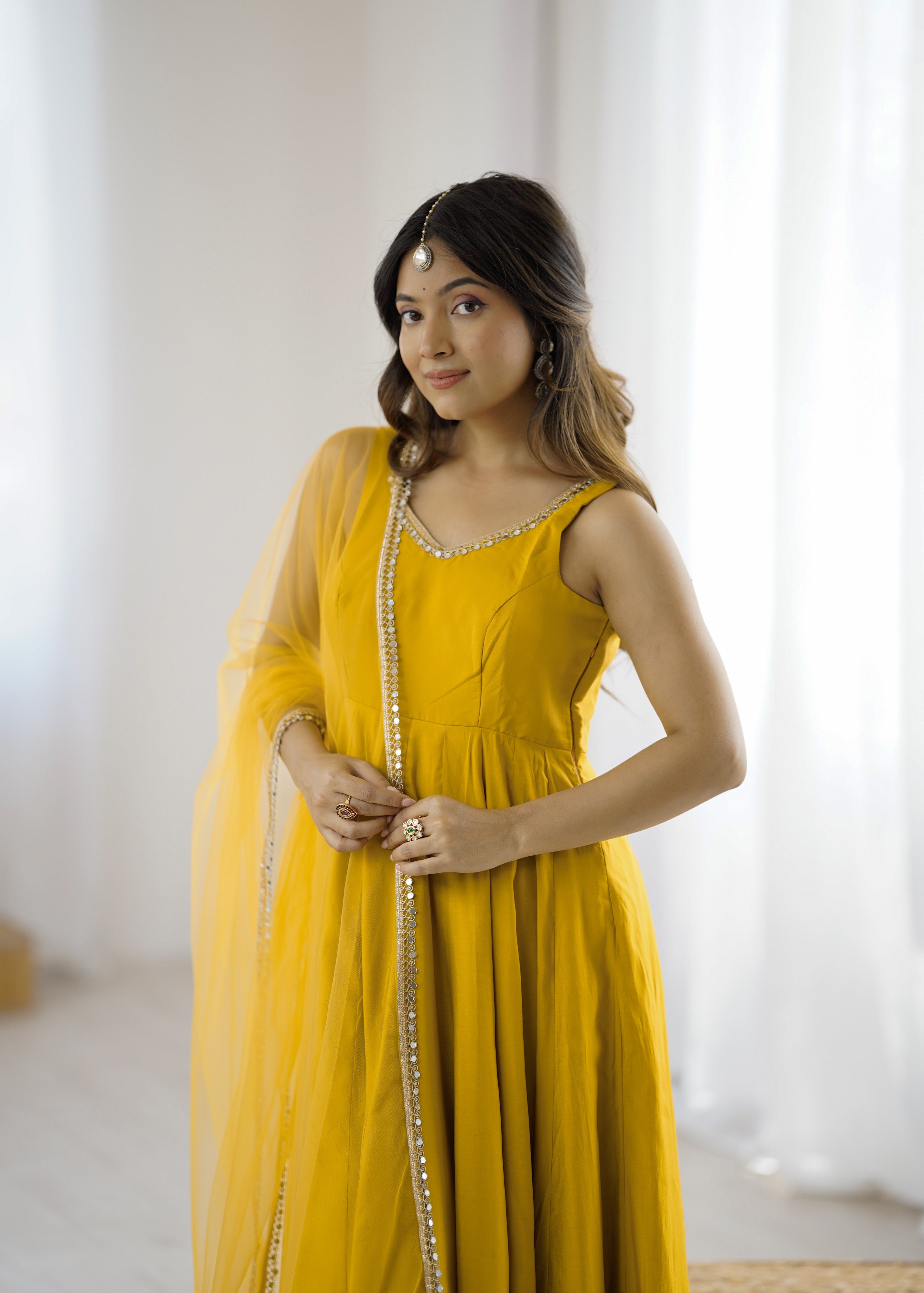 Roman Chanderi Silk Embroidered Anarkali Set – Yellow