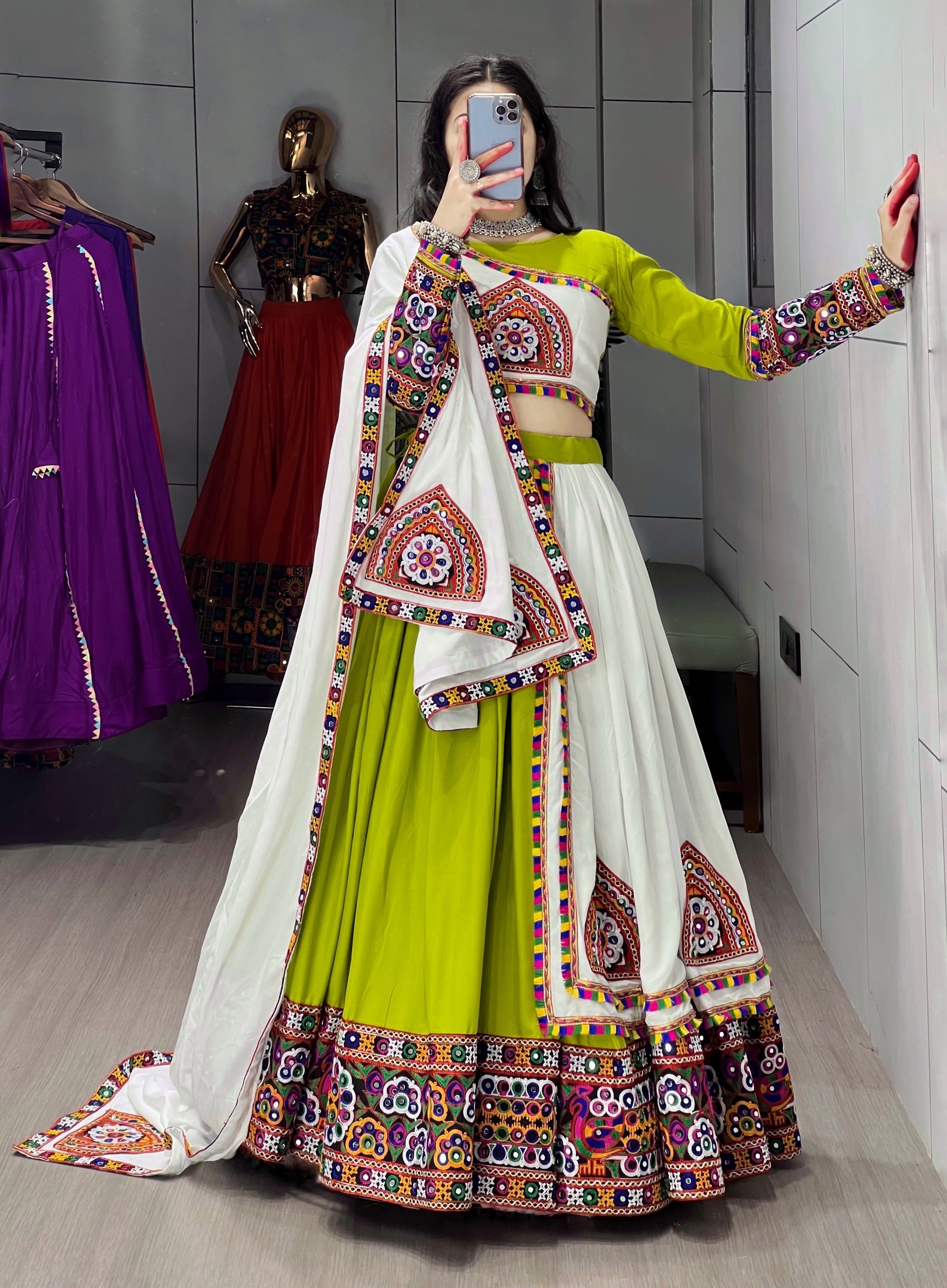 Navratri Printed Arches Patch Work Lehenga Set