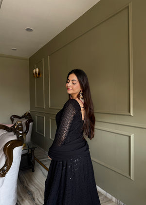 Georgette Embroidered Anarkali Set – Black