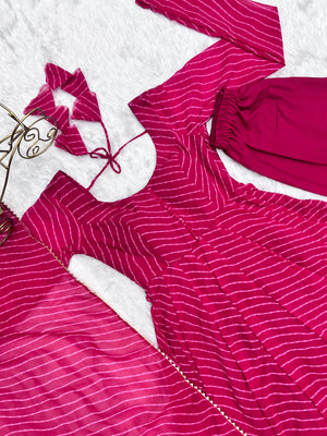 Georgette Printed Anarkali Set – Rani Pink