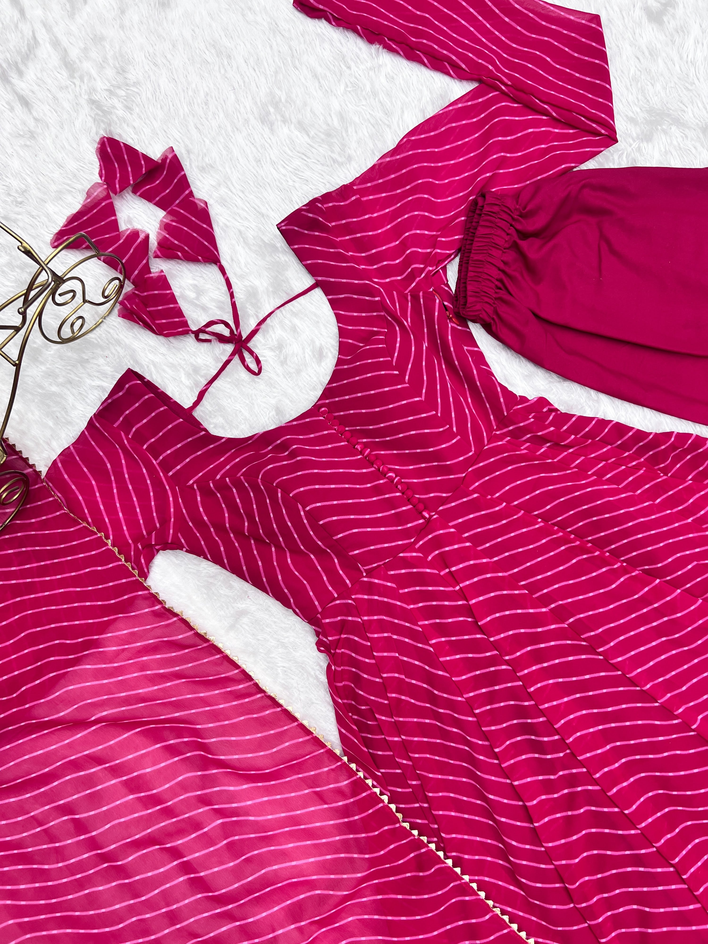 Georgette Printed Anarkali Set – Rani Pink